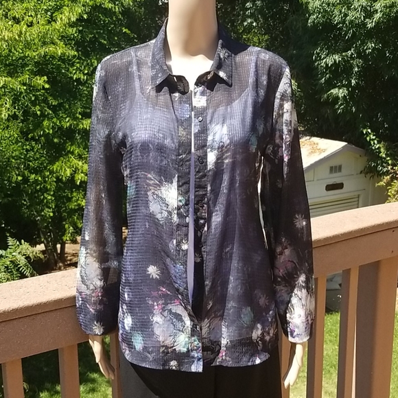 H&M Tops - H & M Floral Semi Sheer Button-Up Top